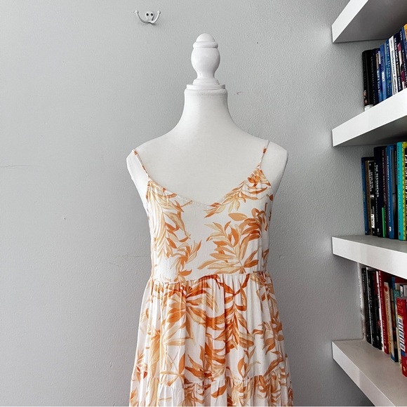Abercrombie & Fitch Orange Linen Blend Tropical Leaf Print Maxi Dress Small - Picture 4 of 14